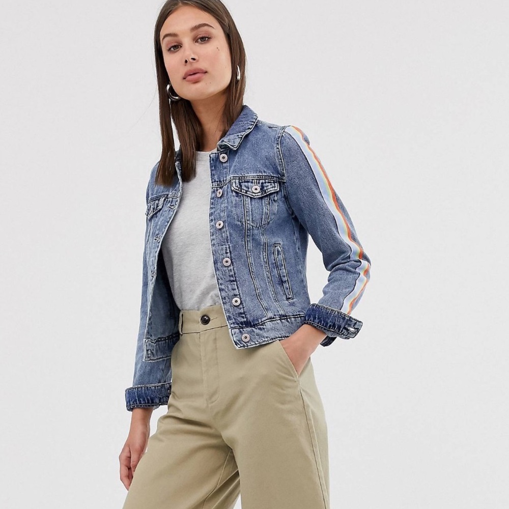 Pastel ribbon stripe classic denim jacket